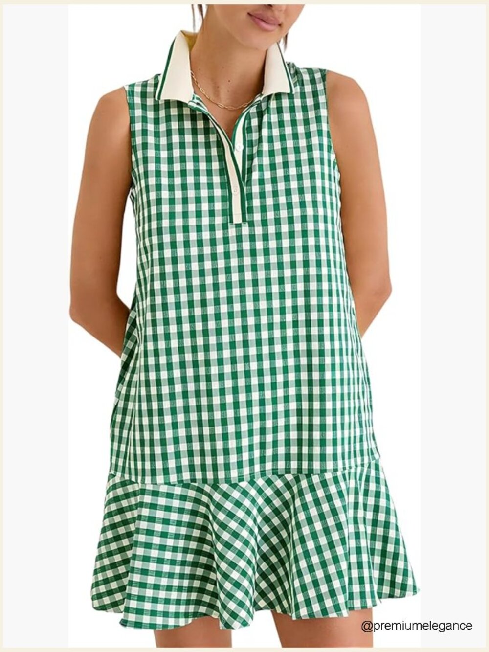 Sleeveless Green Gingham Polo Dress
